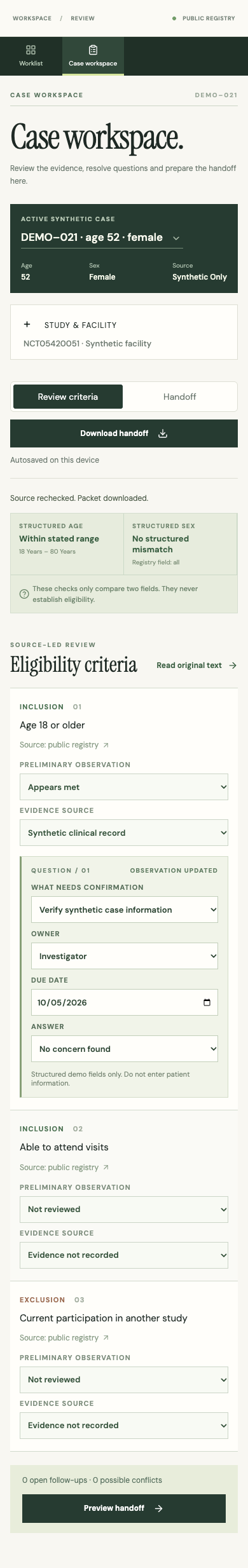 Trial Coordinator phone interface